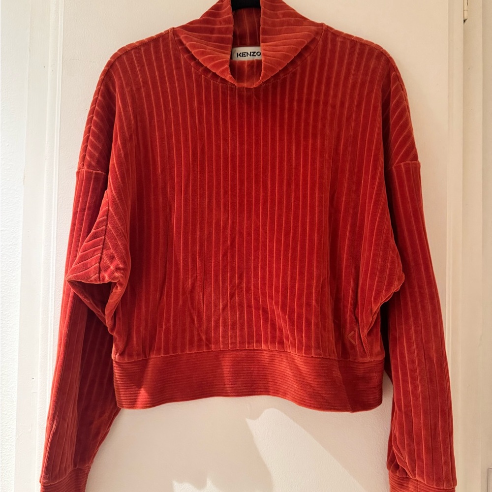 Kenzo Women's Ribbed, Velvet Turtle Neck Sweater in Burnt Orange, size Small